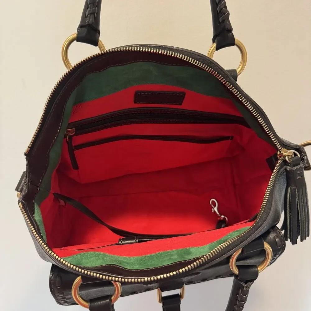 Dooney & Bourke Florentine Satchel Front Pocket Black Leather Handbag Purse